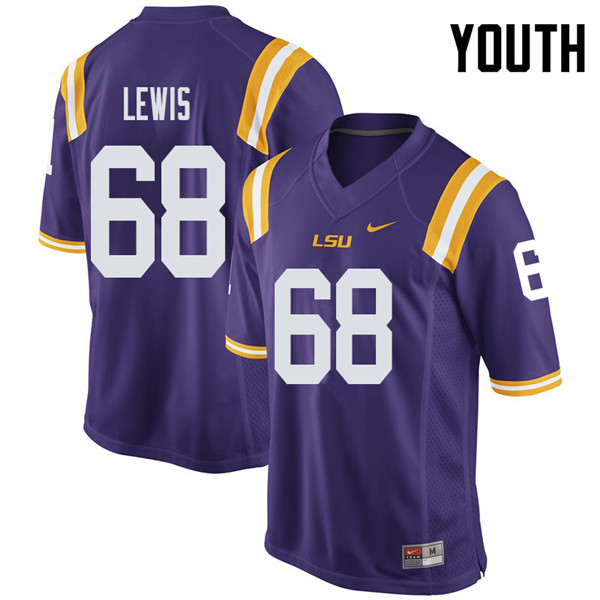Youth #68 Damien Lewis LSU Tigers College Football Jerseys Sale-Purple